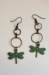 Antique Gold Dragonfly Patina Earrings