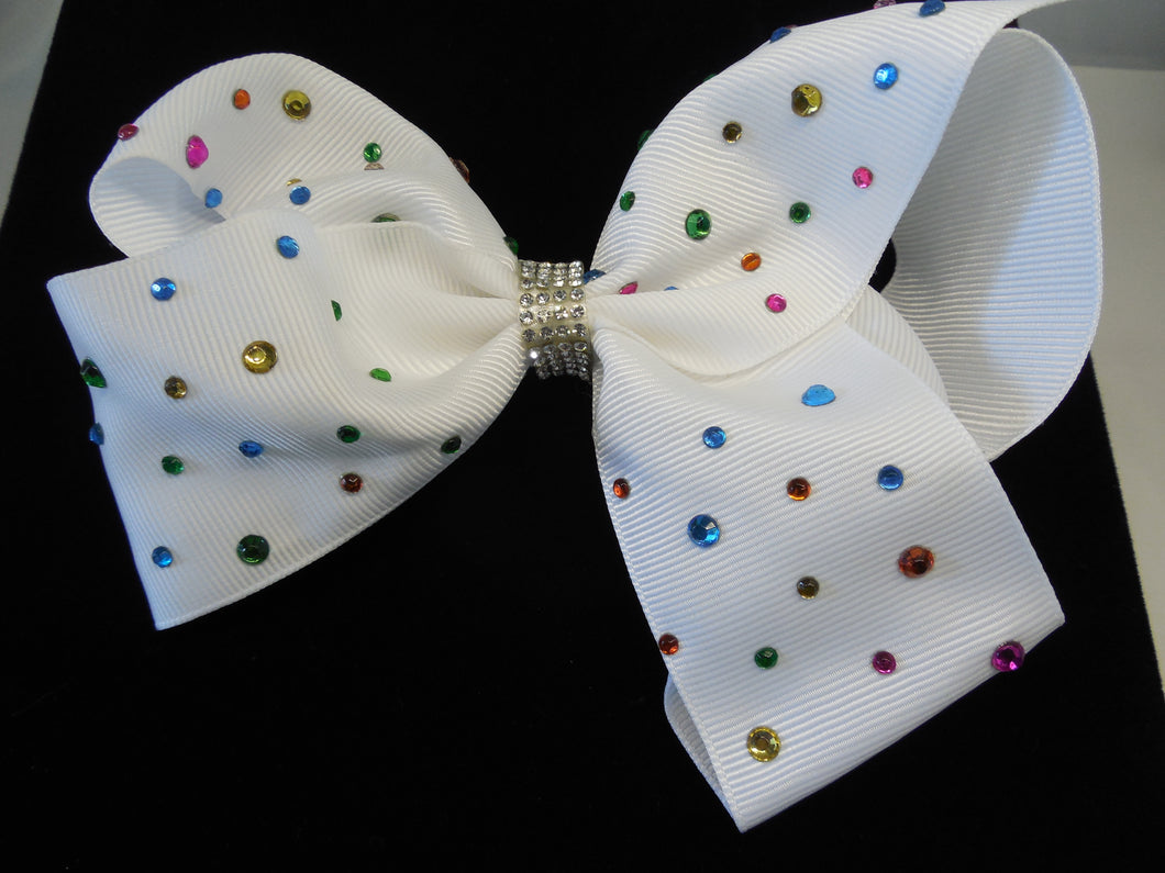 White Hair Bow with Multi Color Sparkles